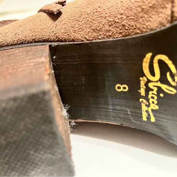 Tan Suede Fringe Ankle Booties with Stacked Heel - Picture 4 of 5